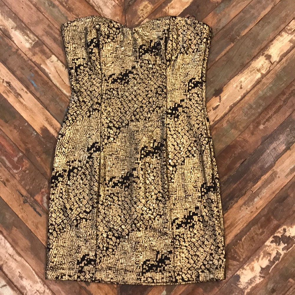 Strapless Gold and Black dress from Forever 21